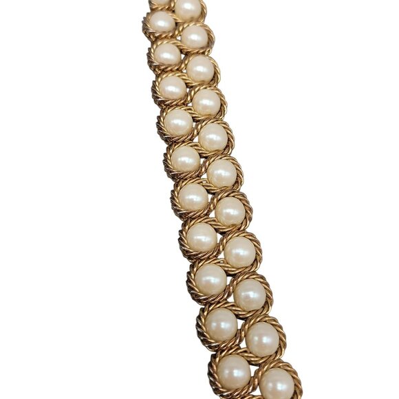 Vtg Vermeil Imitation Pearl Double Woven Row Bracelet Gold on Sterling Silver - Picture 11 of 14